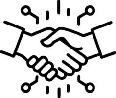 Abstract handshake with digital lines and bokeh lights representing global business connections vector