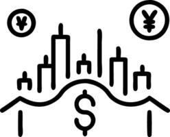 Abstract image of floating currency symbols over a cityscape with bokeh effect vector