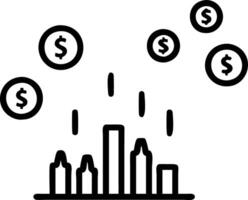 Abstract image of coins raining over a city skyline with bokeh effect vector