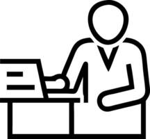 Businessman reviewing documents at a plain white desk with copy space vector
