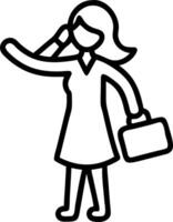 Businesswoman hailing a taxi while on a phone call vector
