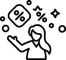 Businesswoman touching floating discount icons with bokeh background vector