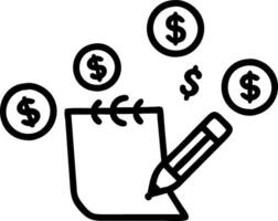 Businesswoman writing on a notepad with floating financial icons vector