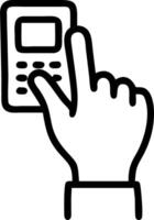 Close up of a businessmans hand using a futuristic holographic payment terminal vector