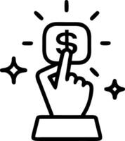 Close up of a businessmans hand tapping a glowing currency symbol on a holographic device with copy space vector