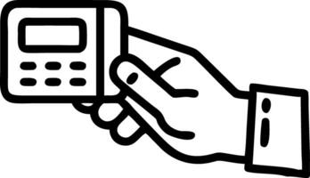 Close up of a businessmans hand using a futuristic holographic payment terminal vector