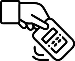 Close up of a businessmans hand using a futuristic holographic payment terminal vector