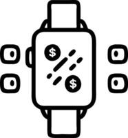 Close up of a futuristic smartwatch displaying currency exchange rates with copy space vector