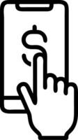 Close up of a holographic dollar sign being tapped on a smartphone with copy space vector
