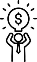 Digital art of a businessman holding a glowing dollar sign with bokeh lights vector