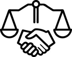 Handshake and scales floating above white background symbolizing balanced negotiation vector