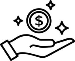 Holographic coin floating above a glowing hand with copy space vector