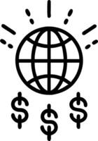 Holographic globe emitting glowing currency symbols with copy space vector