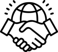 Holographic handshake projected above a glowing globe with copy space vector