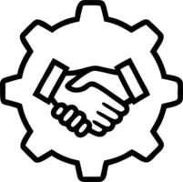 Holographic handshake within a glowing gear wheel with copy space vector