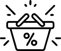 Holographic shopping basket with glowing discount percentages and copy space vector
