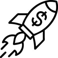 Holographic rocket launching from a glowing dollar sign with copy space vector