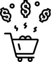 Holographic shopping cart emitting glowing currency symbols with copy space vector