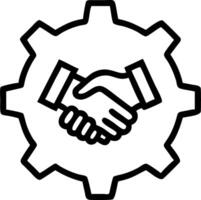 Holographic handshake within a glowing gear wheel with copy space vector