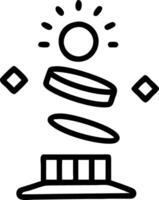 Holographic stack of coins floating above a glowing bank building with copy space vector
