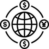 Holographic globe with glowing currency symbols rotating with copy space vector