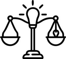Lightbulb and scales floating with white background symbolizing balanced innovation vector