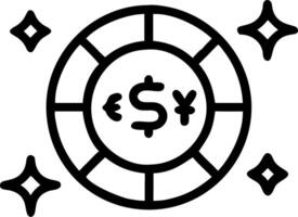 Macro image of a glowing promotional coin with currency symbols and copy space vector