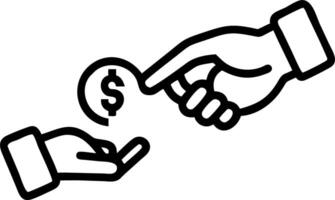 Macro image of a robotic hand exchanging a futuristic coin with a human hand vector
