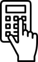 Macro shot of fingers tapping on a futuristic transparent calculator vector