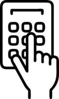 Macro shot of fingers tapping on a futuristic transparent calculator vector