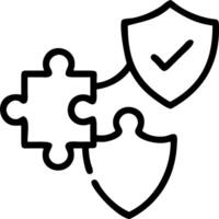 Puzzle pieces and shield floating above white background symbolizing problem solving and protection in business vector