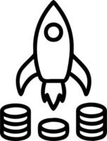Rocket made of coins ascending isolated on white background vector