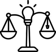 Scales and lightbulb floating above white background symbolizing balanced innovation and responsibility vector