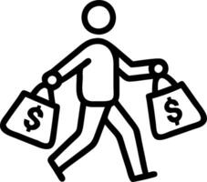 Shopper holding bags with currency symbols in candid street scene vector