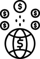 Soft abstract of a globe emitting currency symbols with bokeh lights vector