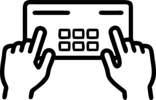 Soft focus hands typing with sharp credit card vector