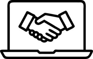 icon of a handshake coming out of a laptop screen representing online deals vector
