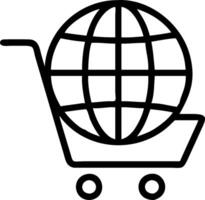 icon of a shopping cart with a globe inside representing global e commerce vector