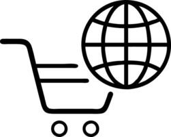 graphic of a shopping cart with a globe inside symbolizing global e commerce vector