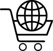 icon of a shopping cart with a globe inside representing global e commerce vector