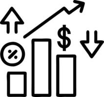 of a bar graph with currency symbols and discount arrows vector