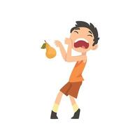 Cute Boy Does Not Want to Eat Pear, Child Does Not Like Fruits Illustration Illustration vector