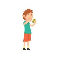 Cute Boy Does Not Want to Eat Apple, Child Does Not Like Fruits Illustration Illustration vector
