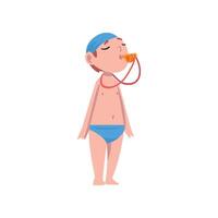 Cute Boy Dressed as Swimming Coach, Kids Future Profession, Boy Swimmer with Whistle Illustration vector