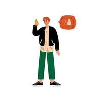 Young Man Chatting Online Using Smartphone, Chat Communication Bubble, Internet Social Network Virtual Communication Illustration vector