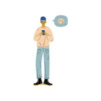Man Chatting Online on His Smartphone, Internet Social Network Virtual Communication Illustration vector