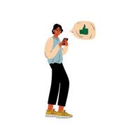 Guy Chatting Online Using Smartphone, Internet Social Network Virtual Communication Illustration vector
