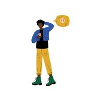 African American Man Chatting Online Using Smartphone, Internet Social Network Virtual Communication Illustration vector