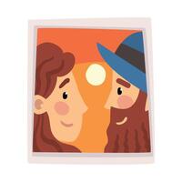 Portrait of Happy Couple in Love at Sunset, Photo of Happy Man and Woman Looking at Each Other Illustration vector