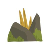 Rock Stones with Moss and Grass, Forest, Mountain Natural Landscape Design Element Illustration vector